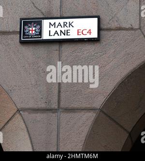 Street sign for Mark Lane, EC4,  in the City of london, England. Stock Photo