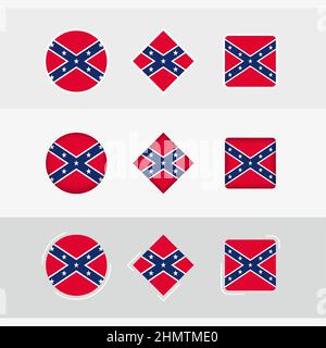 Confederate flag icons set, vector flag of Confederate. Three versions of icon. Stock Vector