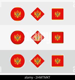 Montenegro flag icons set, vector flag of Montenegro. Three versions of icon. Stock Vector