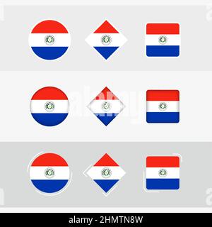 Paraguay flag icons set, vector flag of Paraguay. Three versions of icon. Stock Vector