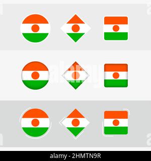 Niger flag icons set, vector flag of Niger. Three versions of icon. Stock Vector