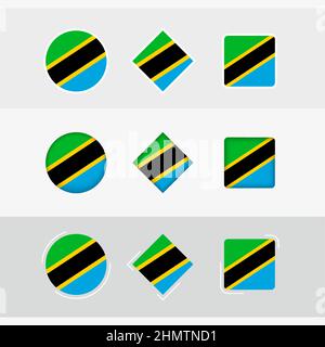 Tanzania flag icons set, vector flag of Tanzania. Three versions of icon. Stock Vector