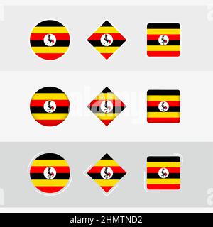 Uganda flag icons set, vector flag of Uganda. Three versions of icon. Stock Vector