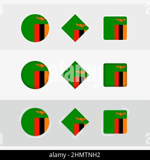 Zambia flag icons set, vector flag of Zambia. Three versions of icon. Stock Vector