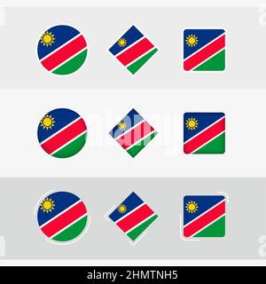 Namibia flag icons set, vector flag of Namibia. Three versions of icon. Stock Vector