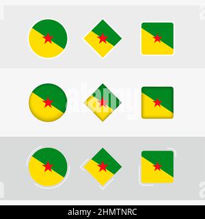 French Guiana flag icons set, vector flag of French Guiana. Three versions of icon. Stock Vector