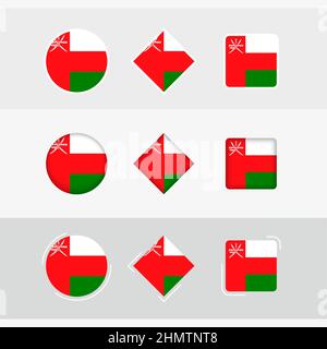 Oman flag icons set, vector flag of Oman. Three versions of icon. Stock Vector