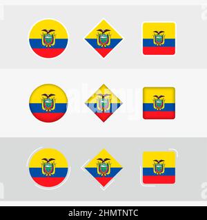 Ecuador flag icons set, vector flag of Ecuador. Three versions of icon. Stock Vector