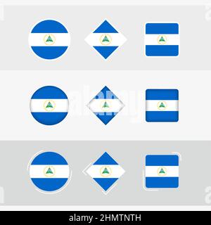 Nicaragua flag icons set, vector flag of Nicaragua. Three versions of icon. Stock Vector