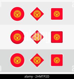 Kyrgyzstan flag icons set, vector flag of Kyrgyzstan. Three versions of icon. Stock Vector