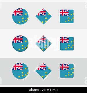 Tuvalu flag icons set, vector flag of Tuvalu. Three versions of icon. Stock Vector