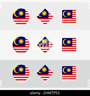 Malaysia flag icons set, vector flag of Malaysia. Three versions of icon. Stock Vector