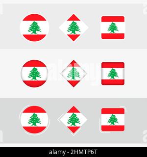 Lebanon flag icons set, vector flag of Lebanon. Three versions of icon. Stock Vector