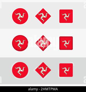 Isle of Man flag icons set, vector flag of Isle of Man. Three versions of icon. Stock Vector