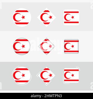 Northern Cyprus flag icons set, vector flag of Northern Cyprus. Three versions of icon. Stock Vector