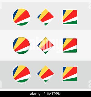 Seychelles flag icons set, vector flag of Seychelles. Three versions of icon. Stock Vector