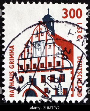 GERMANY - CIRCA 2000: a stamp printed in Germany shows Grimma town hall, historic site, circa 2000 Stock Photo