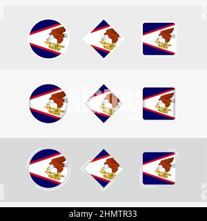 American Samoa flag icons set, vector flag of American Samoa. Three versions of icon. Stock Vector