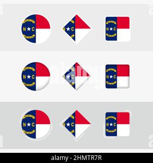 North Carolina flag icons set, vector flag of North Carolina. Three versions of icon. Stock Vector