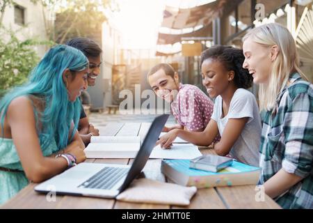 Laughing and studying together is the best time Stock Photo