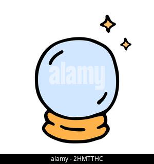 Magic ball icon in doodle style. Hand drawn crystal ball. Vector illustration of witchs stuff. Isolated on white background Stock Vector