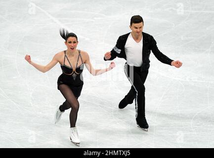 Italy's Marco Fabbri and Charlene Guignard during the Ice Dance - Rhythm Dance at the Capital Indoor Stadium on day eight of the Beijing 2022 Winter Olympic Games, Beijing, China. Picture date: Saturday February 12, 2022. Stock Photo