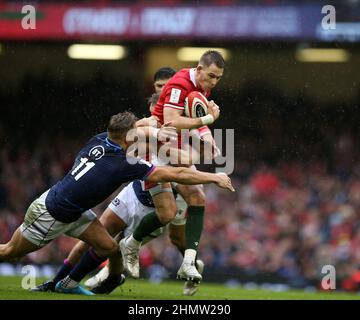 Cardiff, UK. 12th Feb, 2022. Liam Williams of Wales makes a break. Guinness Six Nations championship 2022 match, Wales v Scotland at the Principality Stadium in Cardiff on Saturday 12th February 2022. pic by Andrew Orchard/Andrew Orchard sports photography/ Alamy Live News Credit: Andrew Orchard sports photography/Alamy Live News Stock Photo