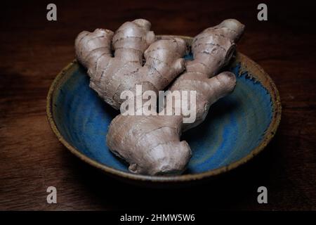 Ginger radix closeup on dark backround Stock Photo