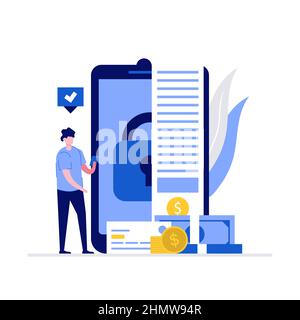 Secure payment vector illustration concept with characters. Modern flat style for landing page, mobile app, poster, flyer, template, web banner, infog Stock Vector