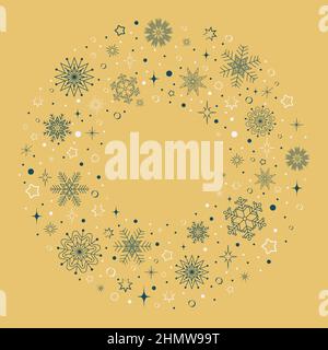 round snowflake frame on beige background Stock Vector