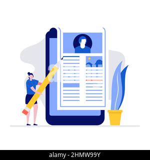 Blogging vector illustration concept with characters. Modern flat style for landing page, mobile app, poster, flyer, template, web banner, infographic Stock Vector