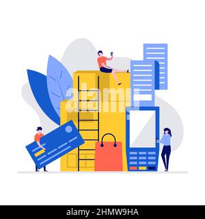 Purchase and delivery vector illustration concept with characters. Modern flat style for landing page, mobile app, poster, flyer, template, web banner Stock Vector