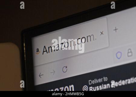 03-02-2022. Russia, Syktyvkar. Close up photo display screen Amazon website page. Stock Photo
