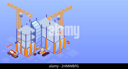 Vector of the construction of high rise buildings on blue background Stock Vector