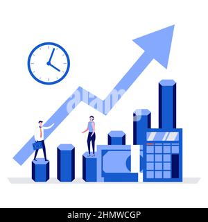 Business statistics and financial report concept with characters. Modern vector illustration in flat style for landing page, mobile app, web banner, i Stock Vector
