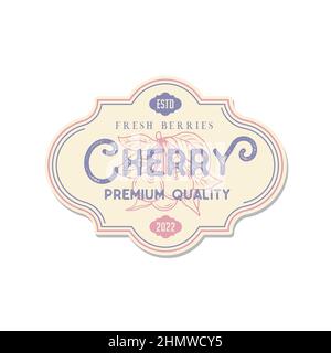 Cherry Abstract Vector Label Template. Hand Drawn Sketch Stock Vector