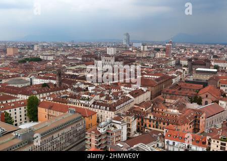 Turin, Italy - 24 June 2014: Aerial view of central Turin seen from La Mole Stock Photo