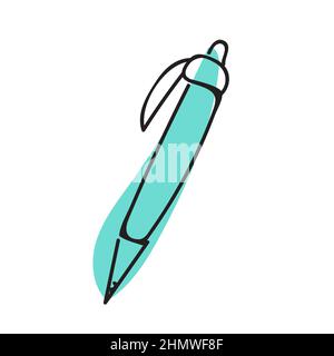 Hand drawn pen icon. Vector doodle illustration. Simple blue icon on white Stock Vector