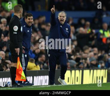 Liverpool, UK. 12th Feb, 2022. Marcelo Bielsa manager of Leeds United during the Premier League match at Goodison Park, Liverpool. Picture credit should read: Darren Staples/Sportimage Credit: Sportimage/Alamy Live News Credit: Sportimage/Alamy Live News Stock Photo
