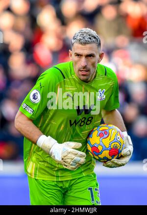 Vicente Guaita of Crystal Palace FC during the Premier League match between Brentford and Crystal Palace at Brentford Community Stadium, London, England on 12 February 2022. Photo by Phil Hutchinson. Editorial use only, license required for commercial use. No use in betting, games or a single club/league/player publications. Credit: UK Sports Pics Ltd/Alamy Live News Stock Photo