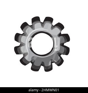 Game UI settings button in grey color. Cartoon vector design of gear Stock Vector