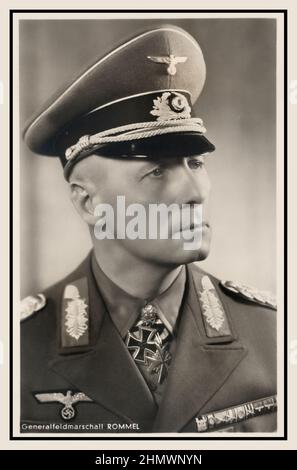 ROMMEL Formal Portrait of Erwin Rommel 1940's  German General Field Marshall and military theorist. Popularly known as the Desert Fox, he served as field marshal in the Wehrmacht of Nazi Germany during World War II. Rommel was a highly decorated officer in World War I and was awarded the Pour le Mérite for his actions on the Italian Front. Subsequent Knight's Cross of the Iron Cross with Oak Leaves medal in WW2  An old school respected Army Field Marshall who could see the huge irrational & criminal shortcomings in Adolf Hitler and supported the attempted assassination which sealed his fate. Stock Photo
