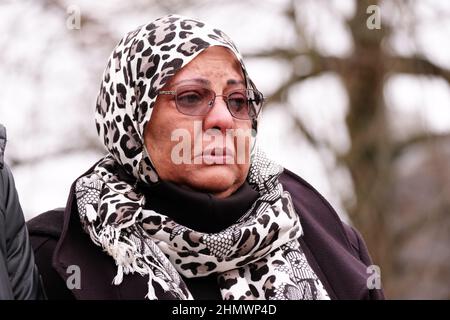 Newport, Gwent, Wales - Saturday 12th February 2022 - The mother of Mouayed Bashir at todays protest - Mouayed Bashir died after being restrained by Gwent Police at his parents home in Newport one year ago in February 2021 - The Independent Office for Police Conduct ( IOPC ) is still investigating the death. Photo Steven May / Alamy Live News Stock Photo