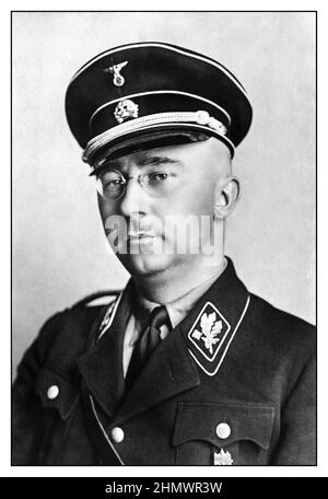 1940's WW2 Heinrich Himmler formal portrait in Waffen SS uniform  German National Socialist Politician Nazi military commander secret police.  Himmler was one of the most powerful men in Nazi Germany and one of the people most directly responsible for the Holocaust. Facilitated genocide across Europe and the east. Committed suicide in 1945 after being captured fleeing under another identity. Stock Photo