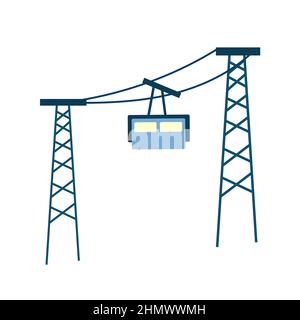 Ski cable lift icon for ski and winter sports. Design for tourist catalog, brochure, flyer, booklet. Vector illustration. Stock Vector