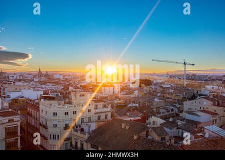 Valencia , Spain - December 6, 2021: Aerial Cityscape View From 