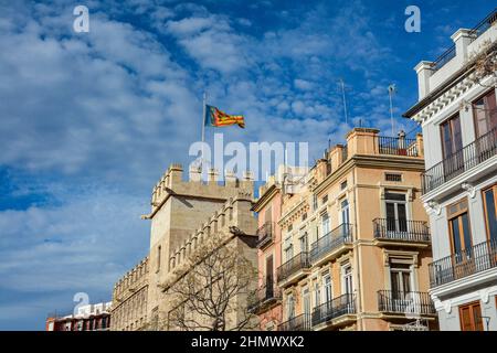 VALENCIA , SPAIN - DECEMBER 8, 2021: historical buildings in Valencia old town Stock Photo