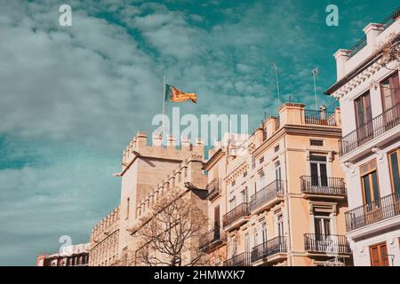 VALENCIA , SPAIN - DECEMBER 8, 2021: historical buildings in Valencia old town Stock Photo