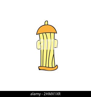 Fire hydrant. Flat cartoon illustration. Yellow icon of fire fighting tool in simple hand drawn style Stock Vector
