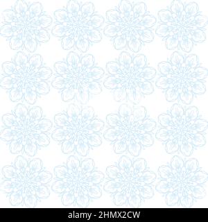 Abstract blue snowflake seamless pattern with mandala ornament  Stock Vector
